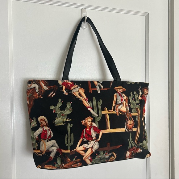Handbags - Vintage Pin-Up Cowgirl Tote Bag